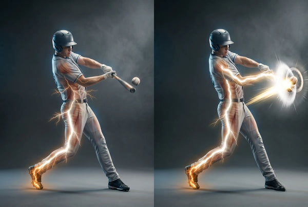 Explosive power output by using the full kinetic chain while batting.