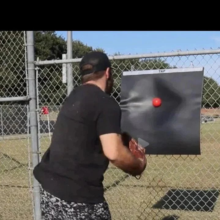 TAP Portable Plyo Mat absorbing impact from 7oz Max-Grip weighted ball during baseball training