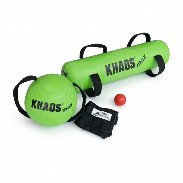 Florida ARMory Bundle featuring the KHAOS Water Ball MAX, KHAOS Waterboy MAX, TAP Training Sock, and Max-Grip Weighted Ball for compounded rhythmic perturbations and lead-side stabilization.