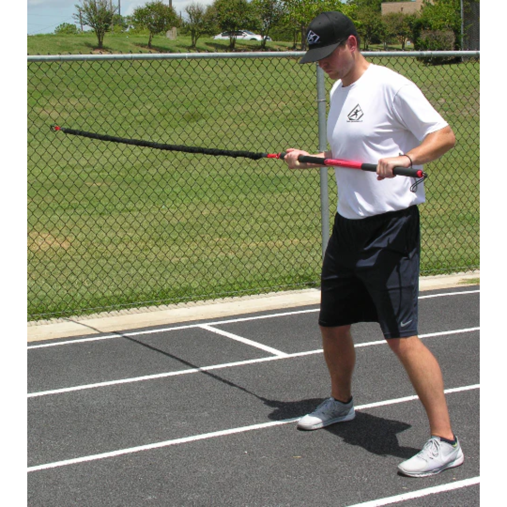 Athlete preparing to perform a dynamic resistance exercise with the KHAOS® Pivoter, ensuring stability, control, and engagement before training.