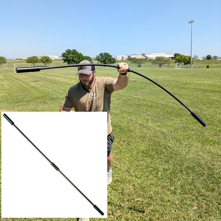 An athlete dynamically moves the TAP® Shoulder Tube in a circular motion, replicating his pitching delivery for shoulder activation. The inset product image highlights the TAP® Shoulder Tube’s enhanced grip for secure handling.