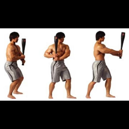 The TAP Bell Club is being used by an athlete performing a two handed cast exercise. This is done with the heavier clubs to emphasize more core, arms, and shoulder strength.