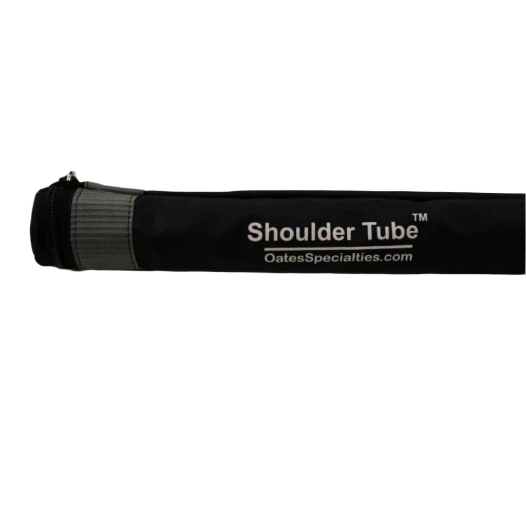 A close-up view of the zipper end of the Shoulder Tube carrying case, highlighting its durable construction and secure closure for convenient storage and transport.