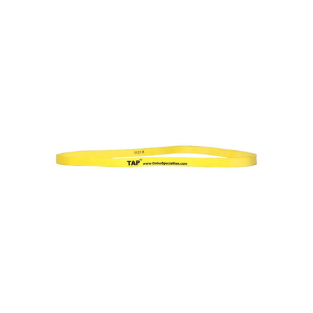 Yellow Exercise Band (9" x 3/8") displayed on a flat surface, highlighting its compact size and durable material.