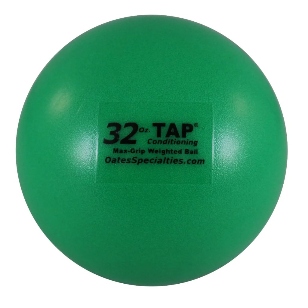 TAP Max-Grip 32oz weighted training ball for baseball arm strengthening and throwing mechanics