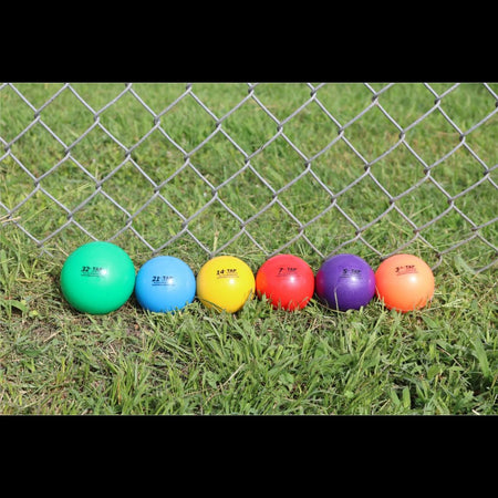 Complete TAP Max-Grip weighted ball set: 32oz, 21oz, 14oz, 7oz, 5oz, and 3.5oz training balls for baseball