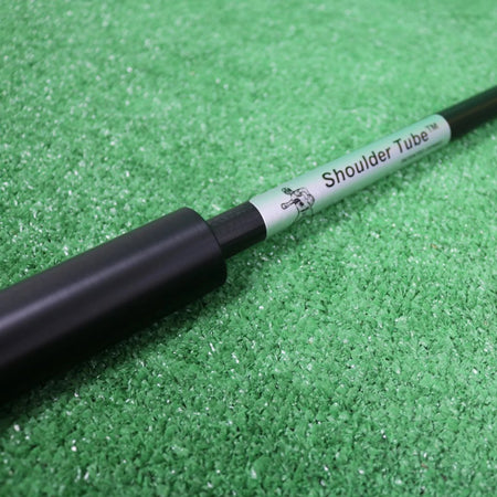 Shoulder Tube with label and counterweights on the end. The counterweights move in an oscillatory motion which provides unique, random, and robust perturbations that force the entire shoulder complex to contract and strengthen.