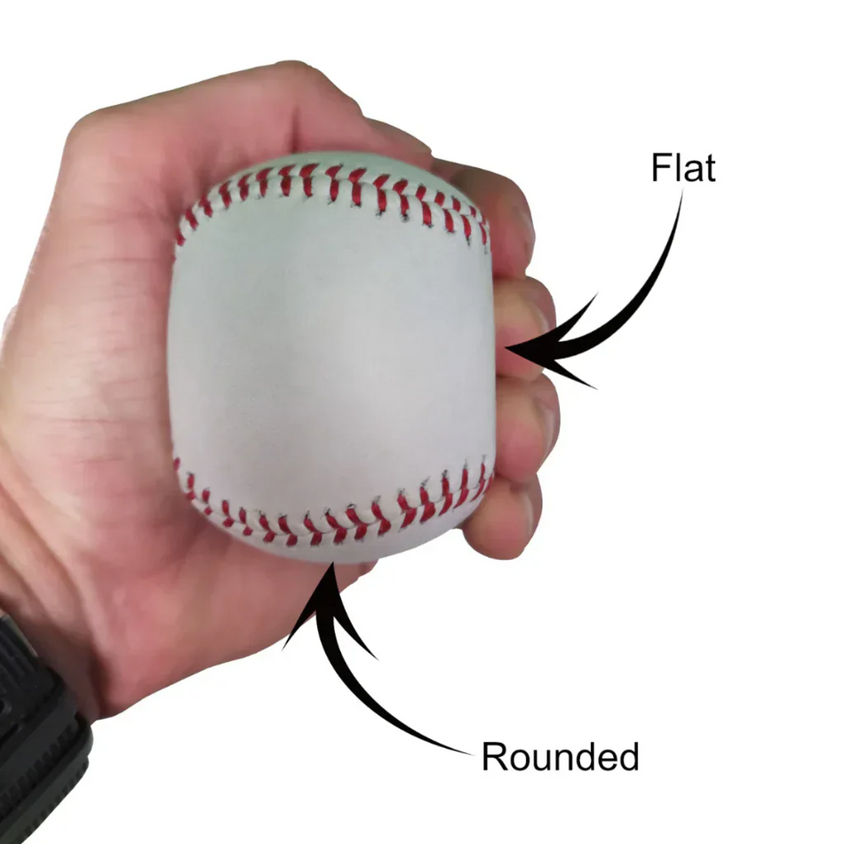 Spinaid being held in hand highlighting the flat and rounded sides of the product