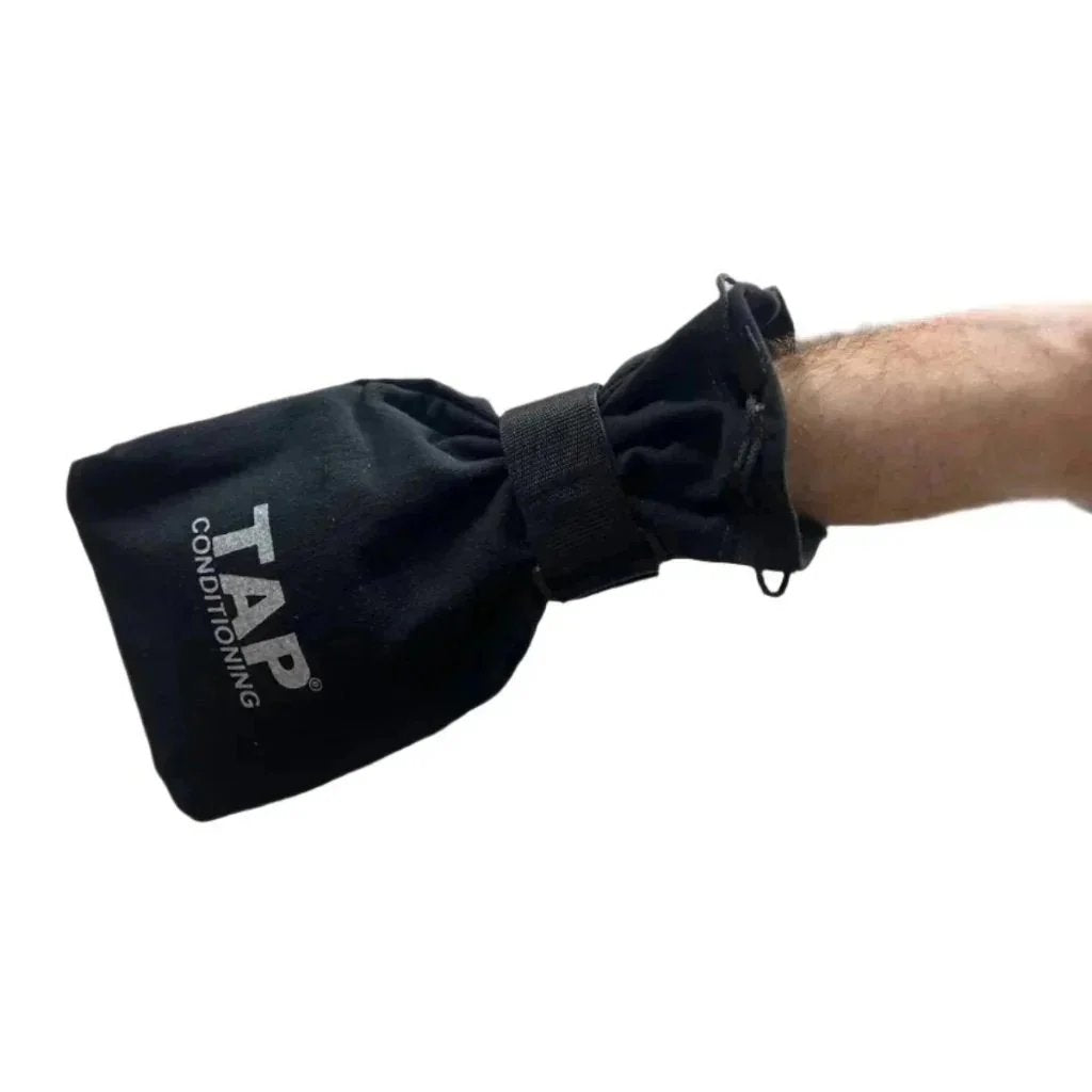 TAP Baseball Training Sock, a wearable training aid that synches to the wrist and holds a ball for solo throwing practice to improve arm strength and technique.