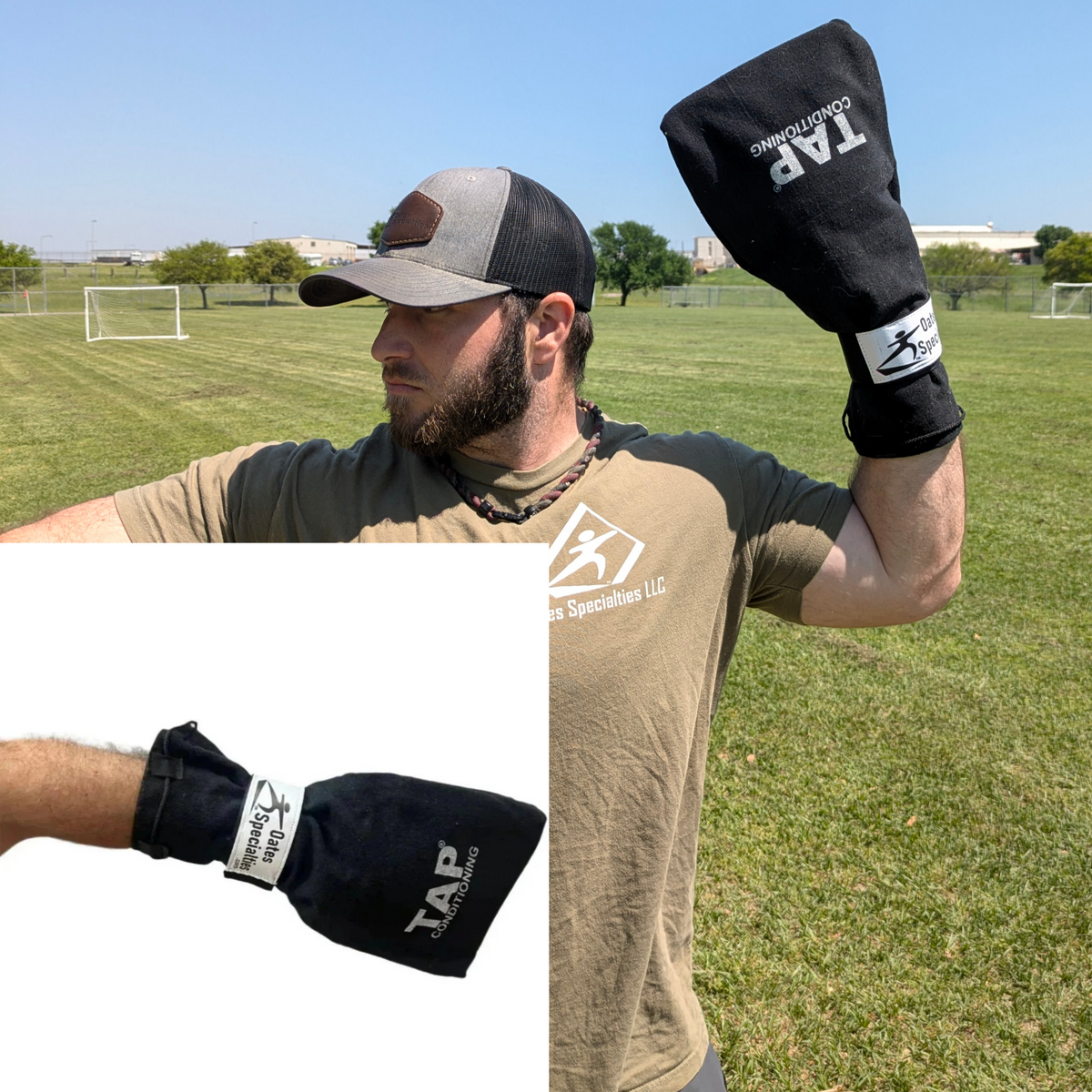TAP Baseball Training Sock, a wearable training aid that synches to the wrist and holds a ball inside for throwing practice without the need for a partner