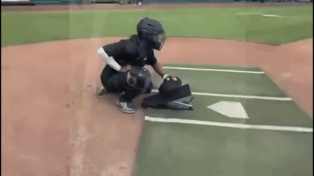 Animated GIF of an athlete training with the Glove Load Ramp, guiding the glove in a straight path to the ball for efficient pitch reception and improved hand-eye coordination.