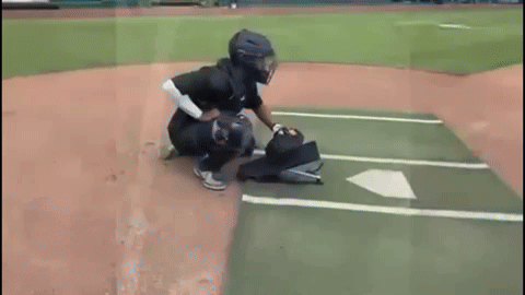 Animated GIF of an athlete training with the Glove Load Ramp, guiding the glove in a straight path to the ball for efficient pitch reception and improved hand-eye coordination.