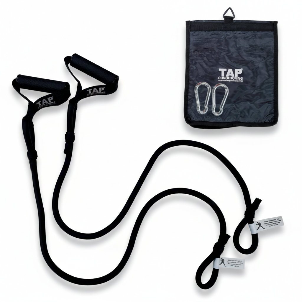 Dynamic Arm Tubing X-Heavy black, including bag, and snap hook. Specifically for mature athletes with high force-output requirements in deceleration patterning.