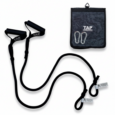 Dynamic Arm Tubing X-Heavy black, including bag, and snap hook. Specifically for mature athletes with high force-output requirements in deceleration patterning.