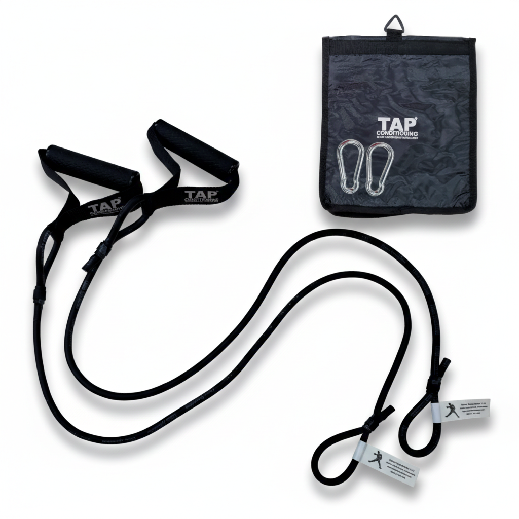 Dynamic Arm Tubing black, including bag, snap hook. Standard for the developing athlete; used for strength endurance and prep.