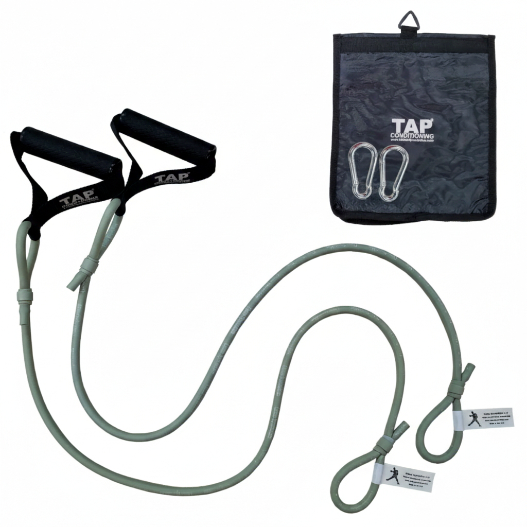 Dynamic Arm Tubing Silver, including bag, and snap hook. For the well-developed athlete capable of maintaining neuromuscular control under load.