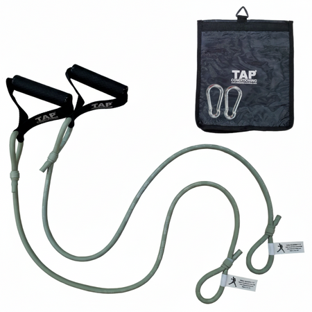 Dynamic Arm Tubing Silver, including bag, and snap hook. For the well-developed athlete capable of maintaining neuromuscular control under load.