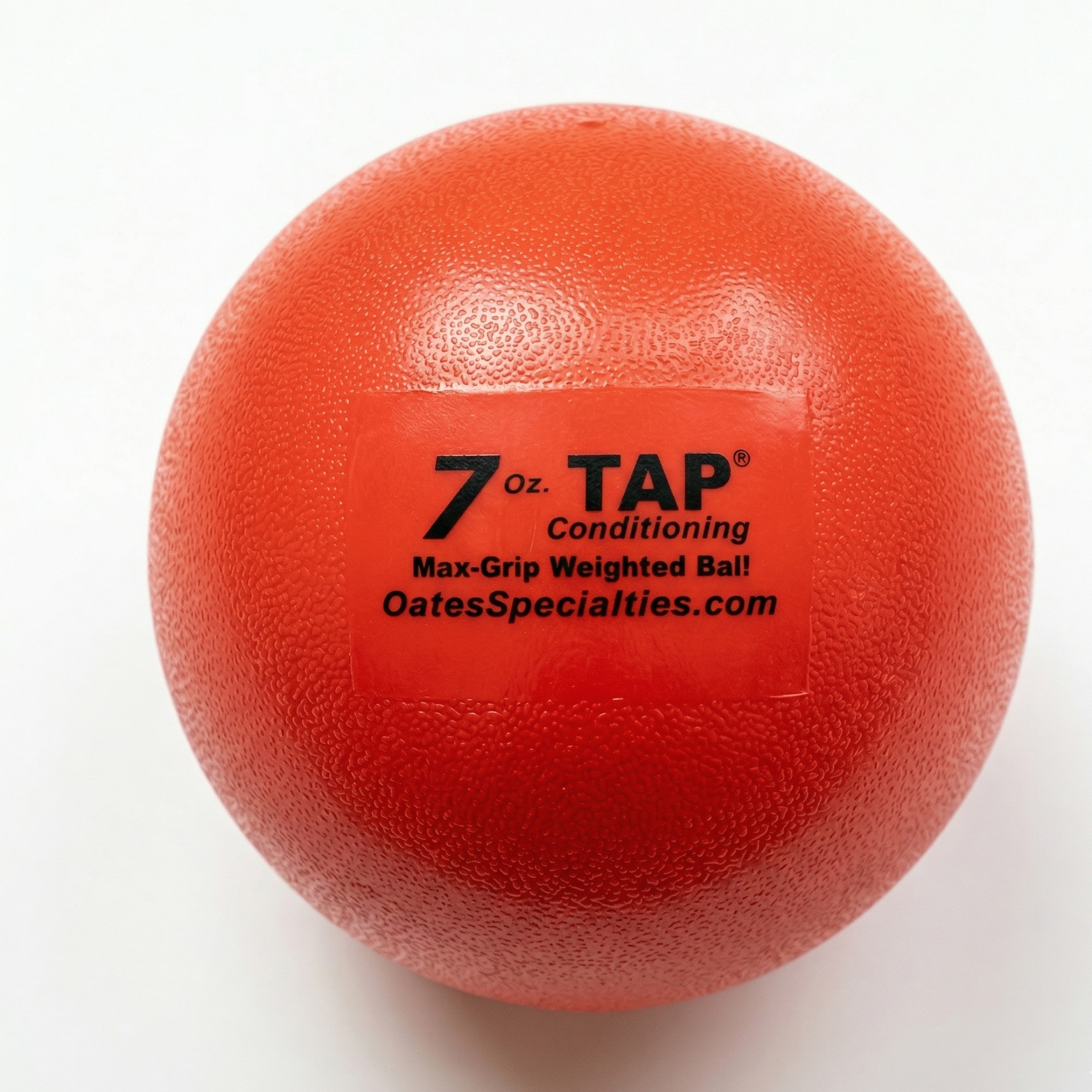 TAP Max-Grip Weighted Ball (7oz) featuring a high-friction tactile-feedback surface for distal-load organization and scapular stabilization.