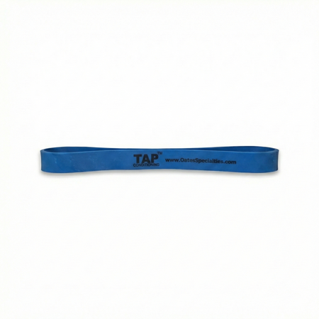Blue (1") TAP® Exercise Band in a 9-inch lay-flat length, designed for advanced resistance and collegiate-level loading during lower-body stability and force production drills.