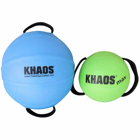 Khaos Water Ball blue and green side by side to show the difference in size.