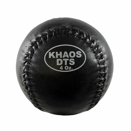 Close-up of the 4oz DTS weighted training ball featuring a firm, textured exterior, designed to provide an under-load variable stimulus for kinetic chain organization and increased power.