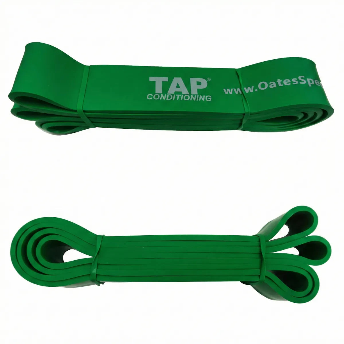 Green TAP® Giant Flat Band, a super heavy 1 3/4” 41-inch loop for mature collegiate and professional athletes performing resisted sprints, heavy hinge patterns, and high-output structural training.