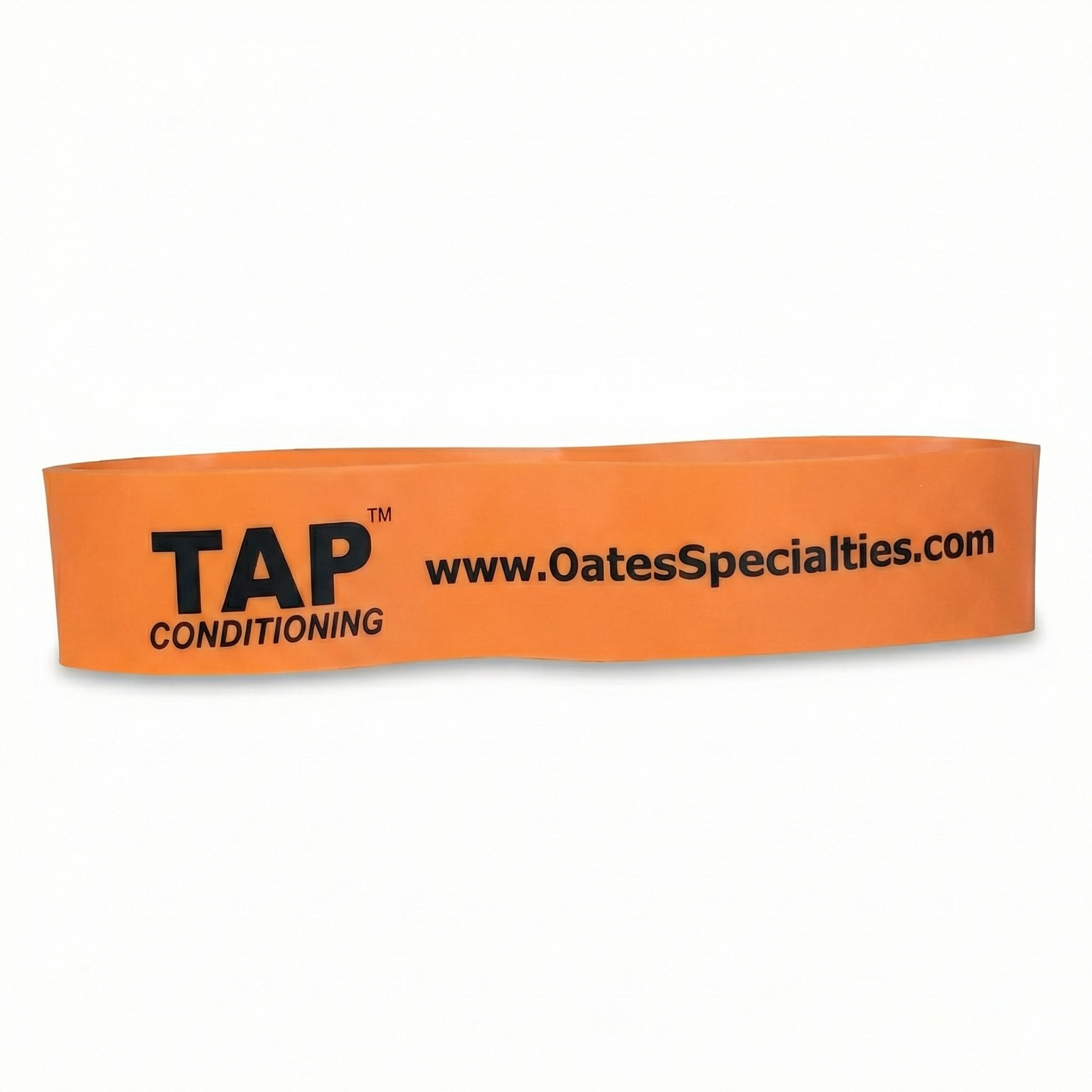 Orange (1 1/2") TAP® Exercise Band in a 9-inch lay-flat length, featuring an elite-level resistance profile and extra-wide surface area for professional-grade loading and high-tension glute activation.