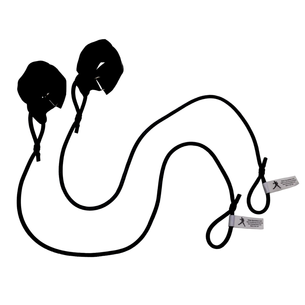 The Black TAP® Pitcher's Friend Resistance Tubing featuring synthetic leather wrist cuffs for distal unloading. This is the standard resistance level for the developing high school athlete, designed to support strength endurance and scapular stability through a secure, non-porous interface.