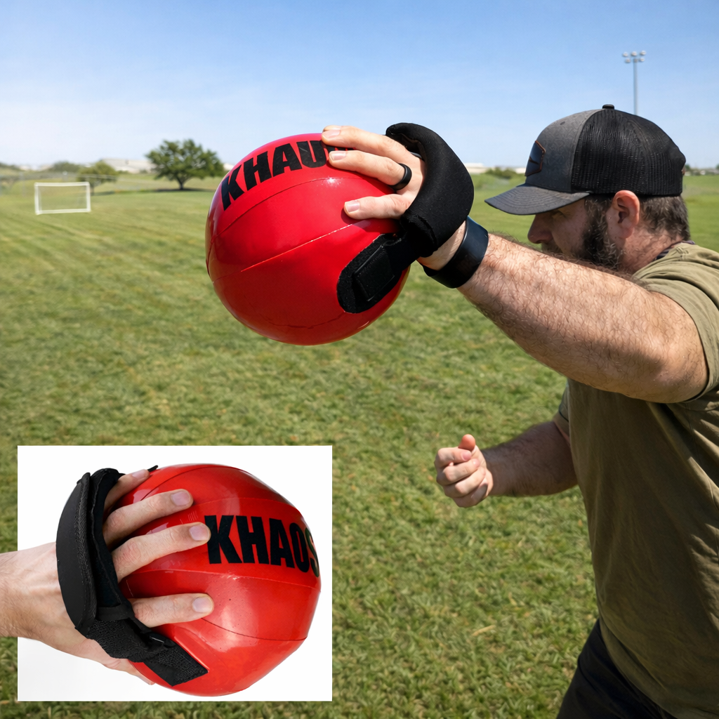 KHAOS® Shoulder Shaker™—a water-filled training tool for warm-ups, rehab, and shoulder maintenance, enhancing strength and stability with adjustable resistance.