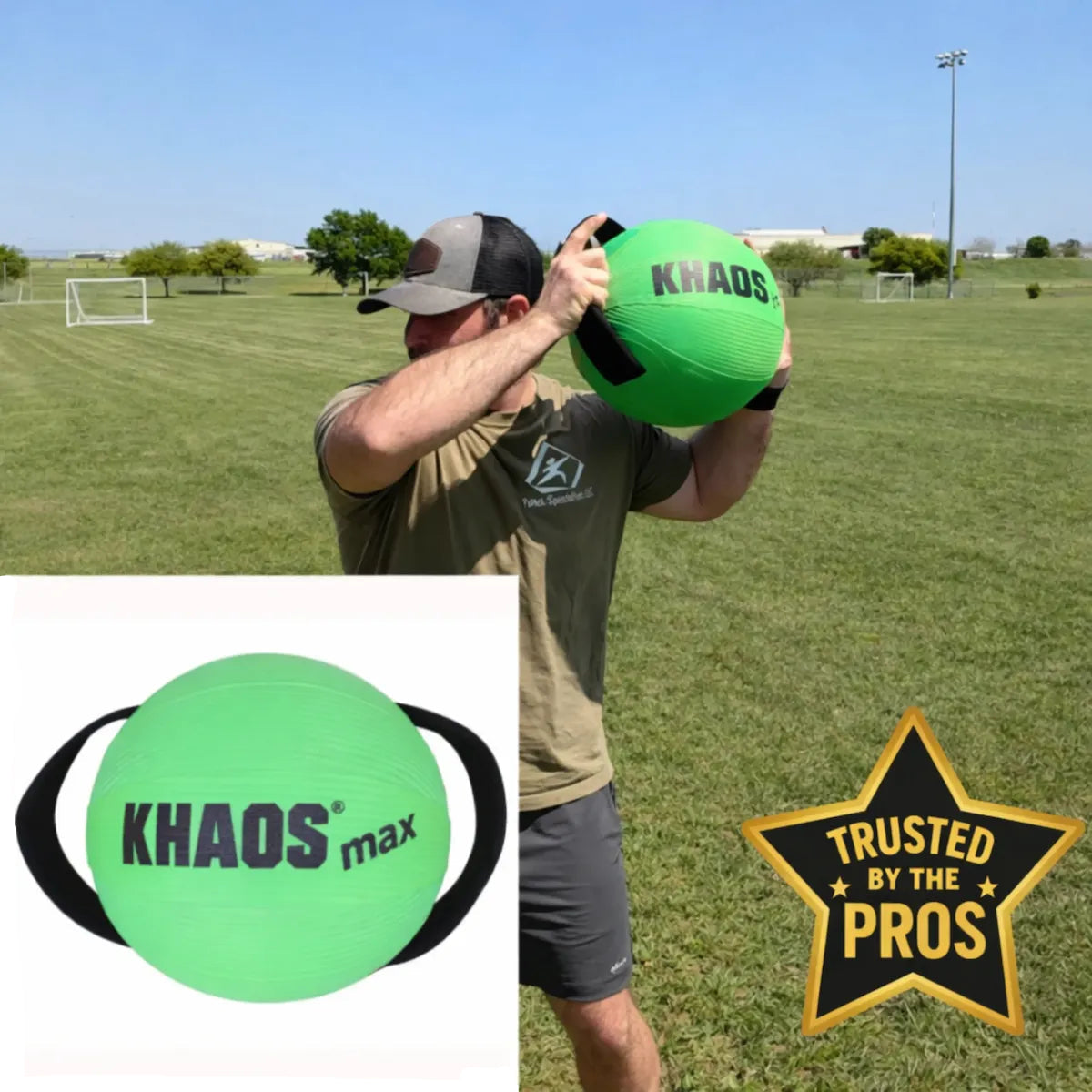 Athlete loading into a pitching delivery while bracing against a KHAOS® Water Ball to build shoulder stability and resist shifting water resistance