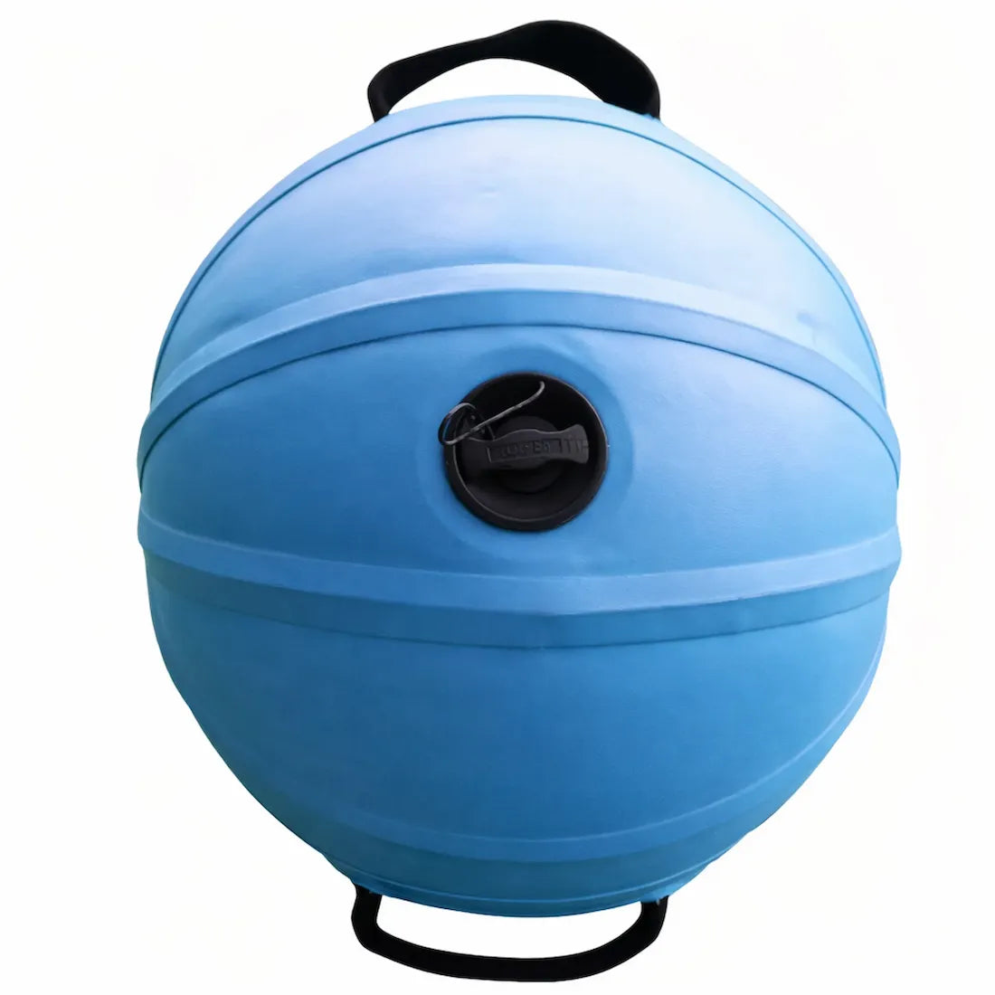 Close-up of the KHAOS® Water Ball fill valve, showing the secure port where water and air are added to create adjustable, unstable resistance for arm care and core training.