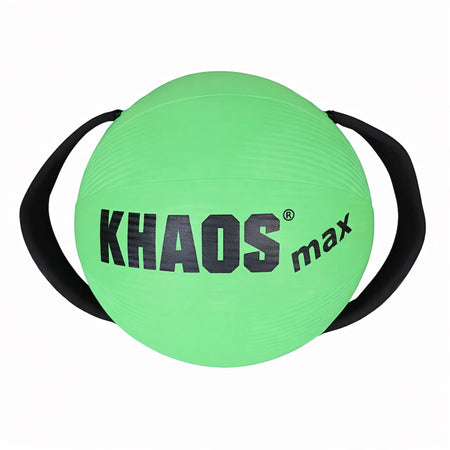 KHAOS® Water Ball MAX with ergonomic handles and bold logo, a water‑filled instability training tool for building throwing arm strength and dynamic stability, built from upgraded MAX materials and backed by a 2‑year warranty.