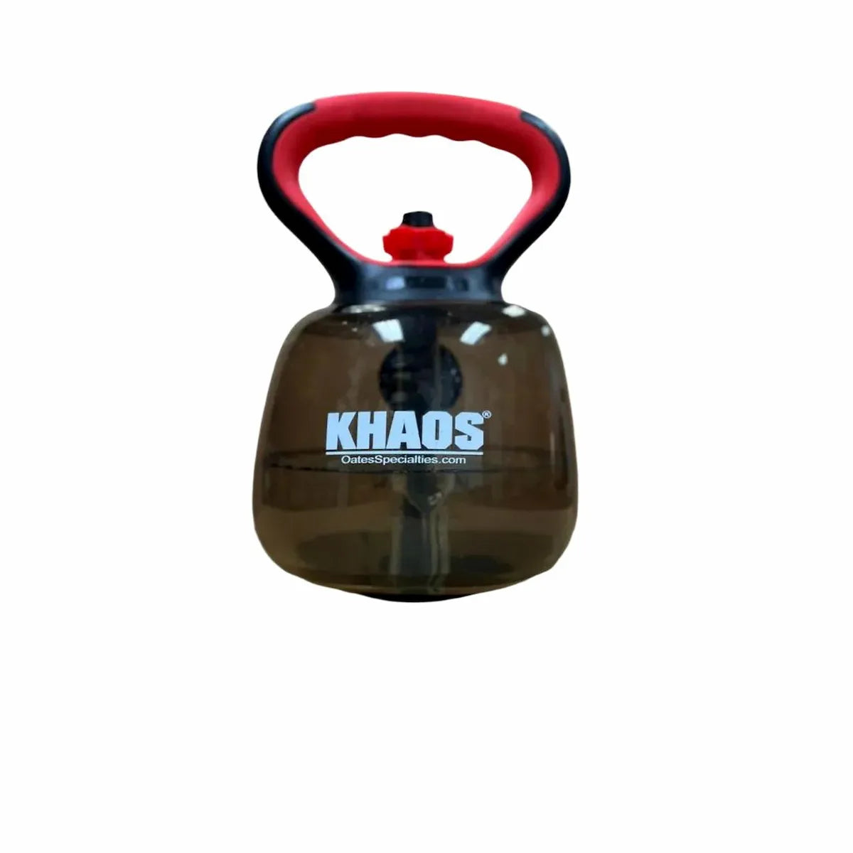 KHAOS® Waterbell featuring a rigid black and red handle and adjustable water-filled body, designed to drive scapular stabilization and build increased power in the throwing arm via rhythmic perturbations.