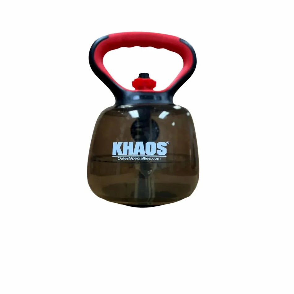 KHAOS® Waterbell featuring a rigid black and red handle and adjustable water-filled body, designed to drive scapular stabilization and build increased power in the throwing arm via rhythmic perturbations.