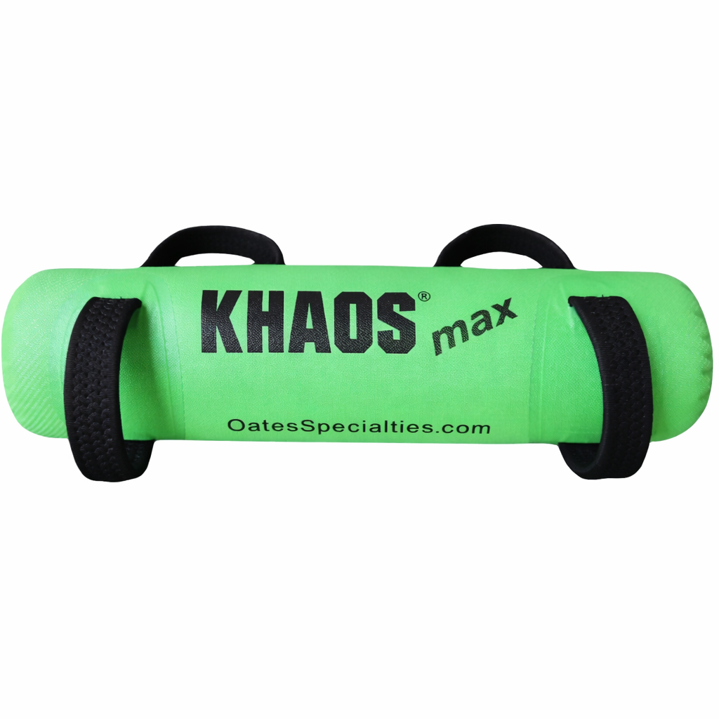 Product photo of the KHAOS® Waterboy Max, showcasing its durable polyester-lined vinyl construction and ergonomic handles designed for versatile strength training.