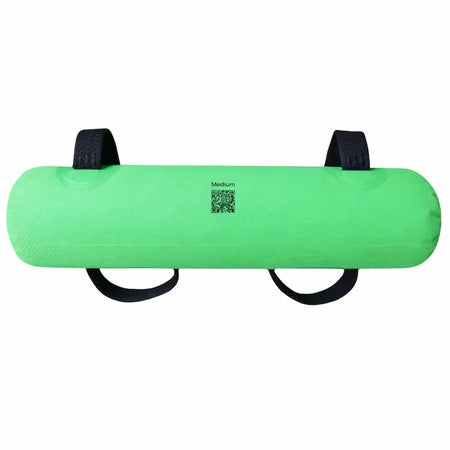 Back view of the green KHAOS® Waterboy showing the durable polyester-lined vinyl construction and QR code for access to digital training and filling instructions.