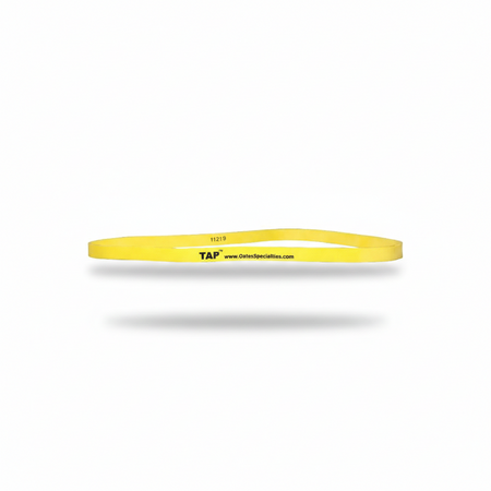 Yellow (3/8") TAP® Exercise Band in a 9-inch lay-flat length, featuring a durable linear tension profile designed for introductory activation and youth athletic development.