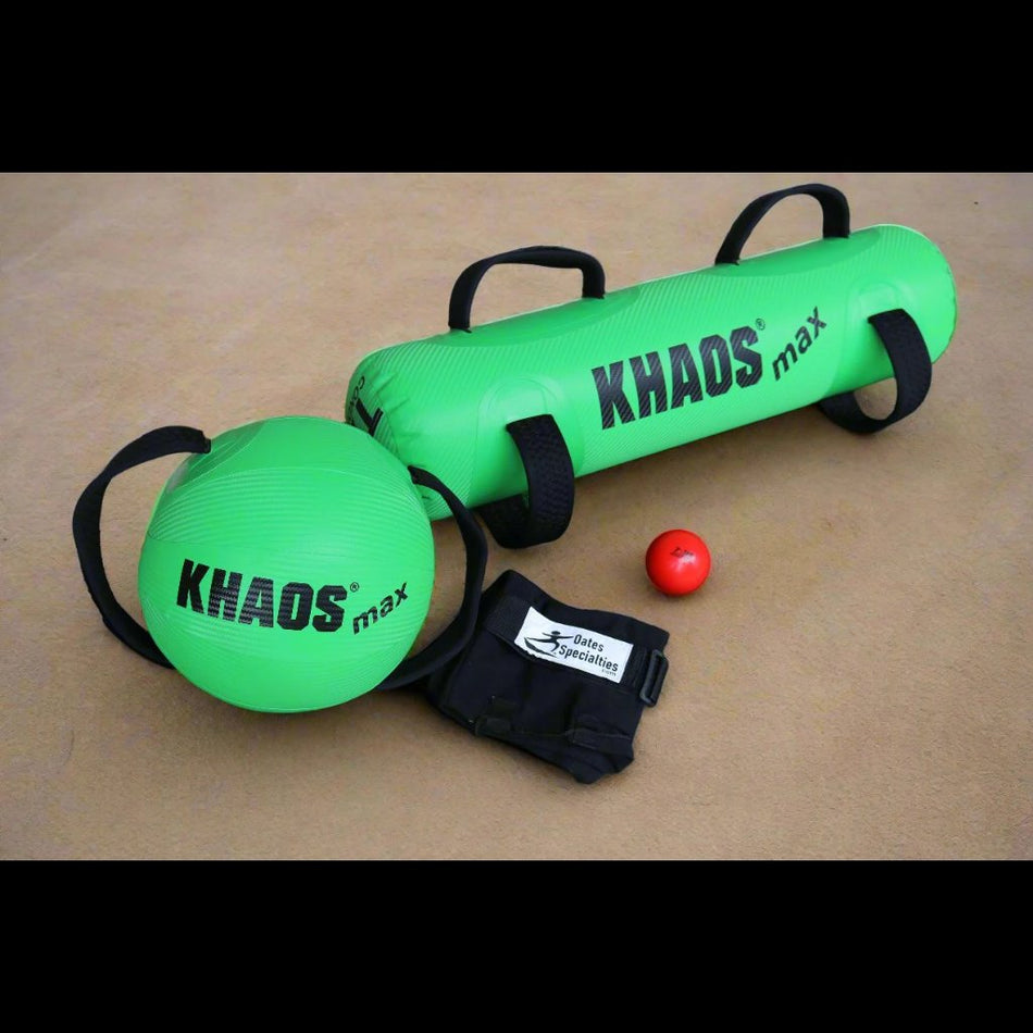 Product photo of the Florida ARMory Bundle that contains the 30cm Khaos® Water ball MAX, the Khaos® WaterboyMAX-Medium, TAP® Baseball Training Sock, TAP® Max-Grip Weighted Ball 7oz