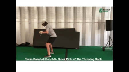 Animated image showing a person using the TAP Baseball Training Sock to practice throwing, highlighting the full range of motion