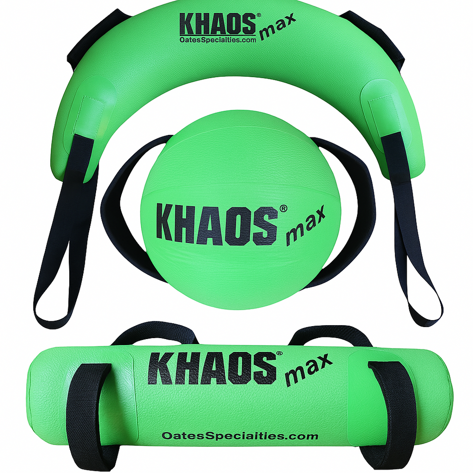 Image displaying the Bulgarian Bag, 30cm Water Ball MAX, and Waterboy MAX-Medium, highlighting their unique shapes, durability, and versatility for dynamic strength training.