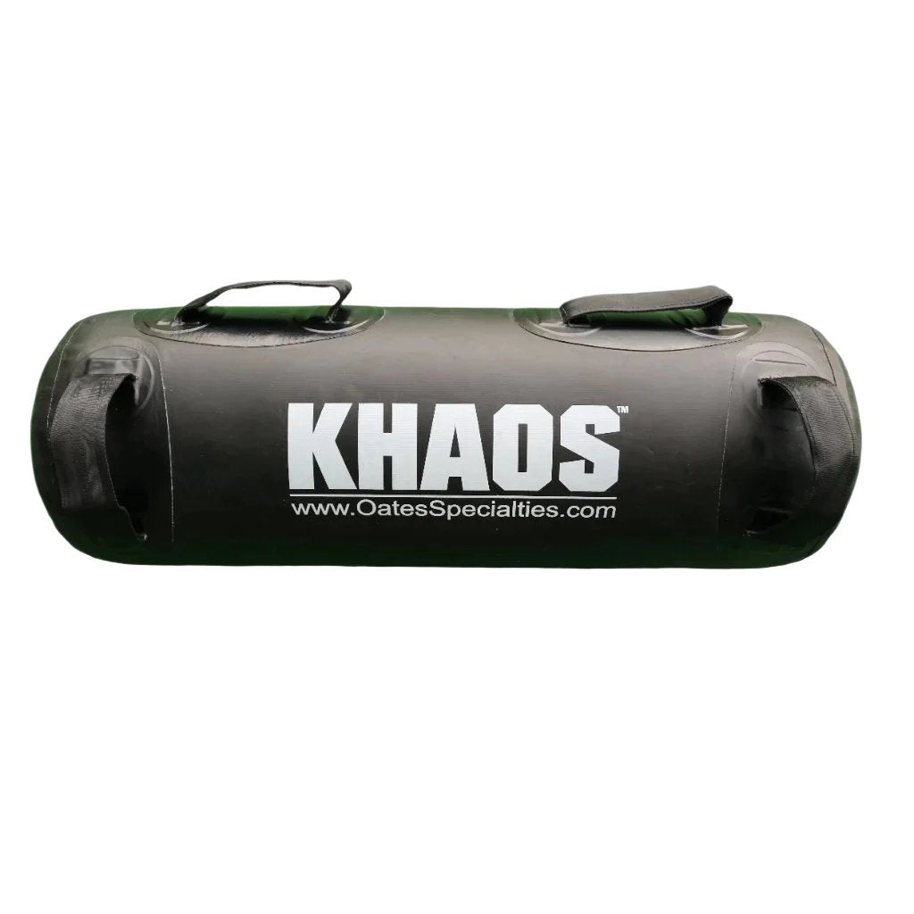 This is a product photo of the black vinyl KHAOS Waterboy displaying the four handles for maximum variability