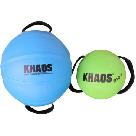 Khaos Water Ball blue and green side by side to show the difference in size.