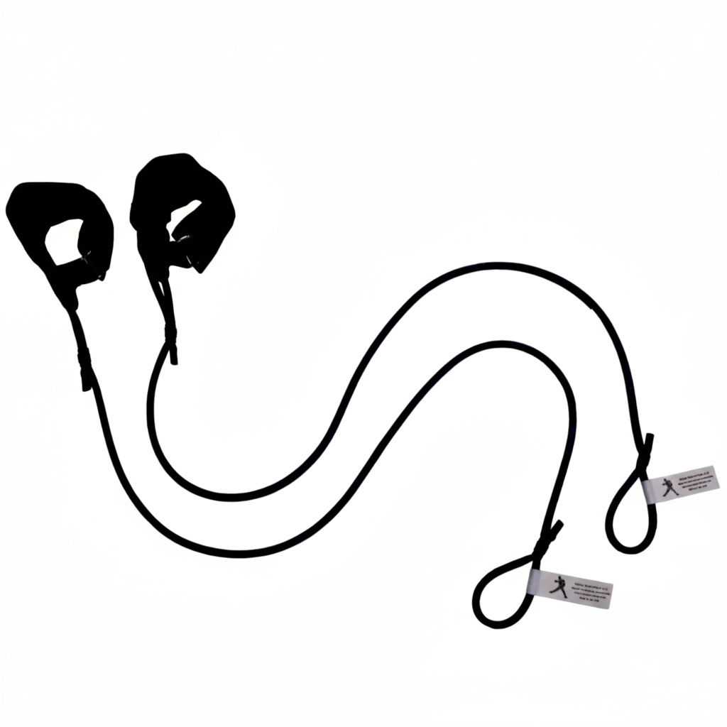 The Blue TAP® Pitcher's Friend Resistance Tubing featuring synthetic leather wrist cuffs for distal unloading. This resistance level is calibrated for junior high athletes transitioning toward consistent arm-care routines, emphasizing shoulder stability and rhythm through a secure, hygienic interface.