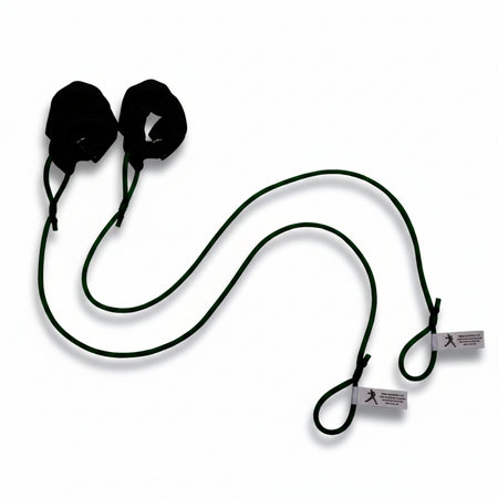 The Green TAP® Pitcher's Friend Resistance Tubing featuring soft synthetic leather wrist cuffs for distal unloading. This entry-level resistance is designed for youth athletes and initial movement preparation, providing a secure, non-porous interface that ensures hygiene and efficient transitions in a team environment.