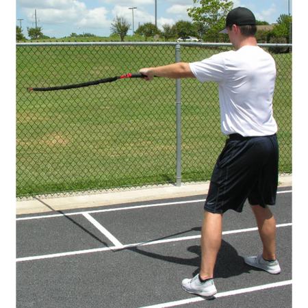 Athlete performing a one-sided resisted chest pull with the KHAOS® Pivoter, engaging upper-body strength, core stability, and controlled movement during dynamic resistance training.