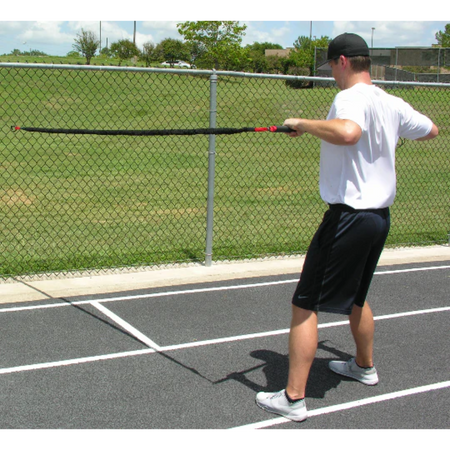 Athlete performing a one-sided resisted chest pull with the KHAOS® Pivoter, engaging upper-body strength, core stability, and controlled movement during dynamic resistance training.