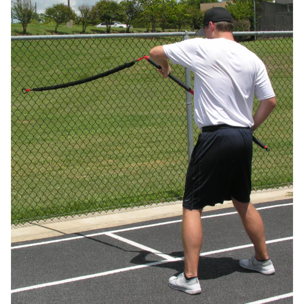 Athlete performing resisted rowing exercises with the KHAOS® Pivoter, engaging upper-body strength, core stability, and controlled movement during dynamic resistance training.
