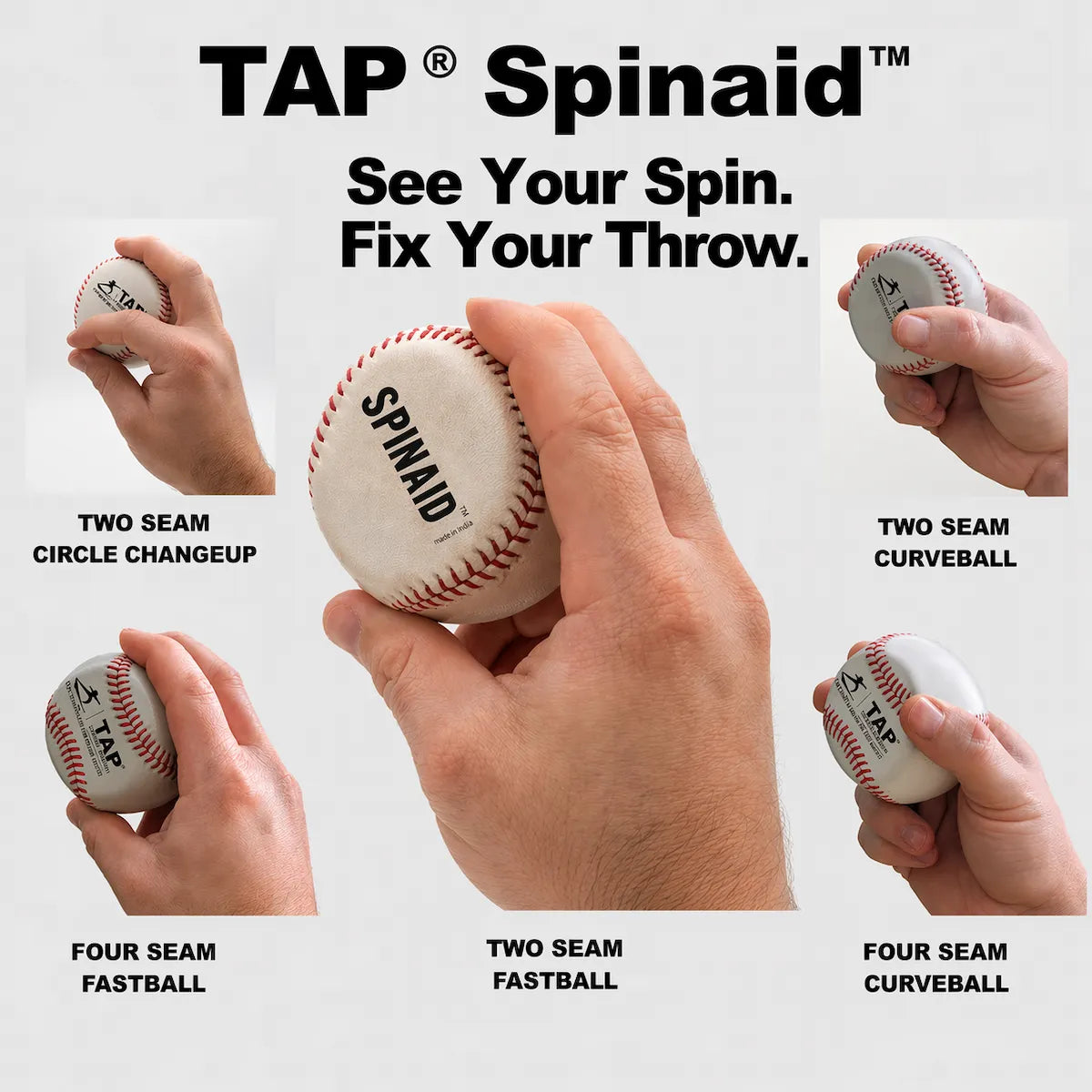 Spinaid Blog Main Image featuring different grips for pitches.