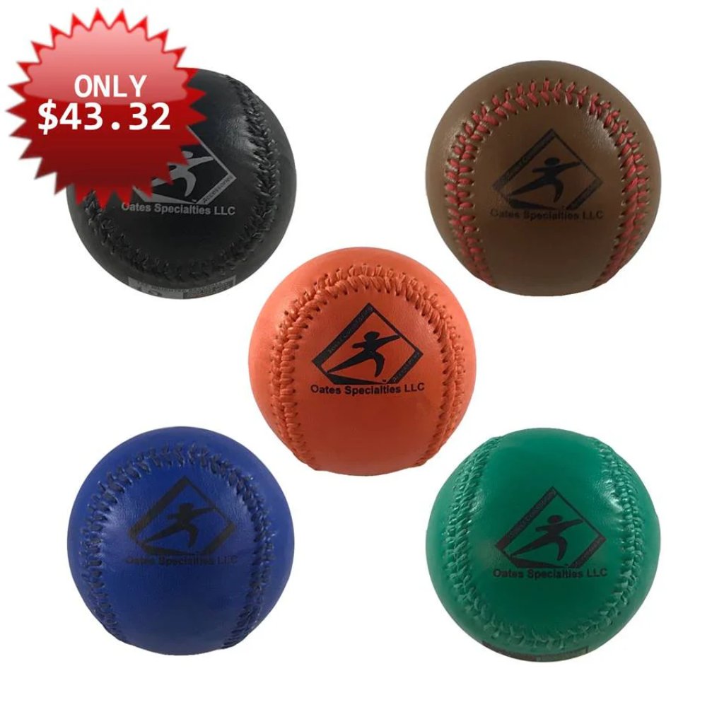 Weighted Baseball Set 2 Showing includes a 4oz, 6oz, 8oz, 10oz, and 12oz Synthetic Leather Weighted Ball