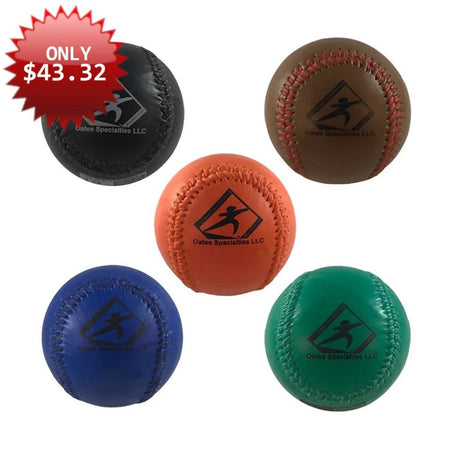 Weighted Baseball Set 2 Showing includes a 4oz, 6oz, 8oz, 10oz, and 12oz Synthetic Leather Weighted Ball